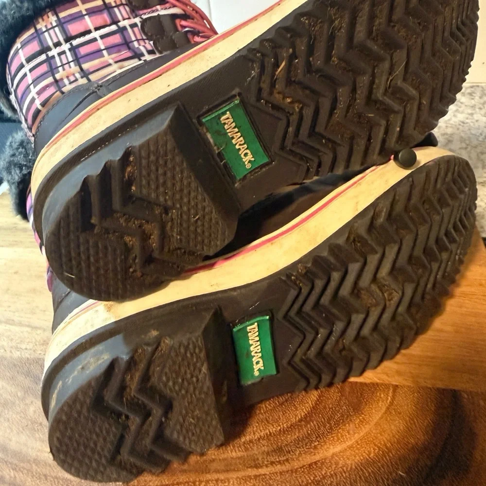 Tamarack | Girls Pink Plaid Lined Winter Boots w/Pink Bungee Lace, Size 3